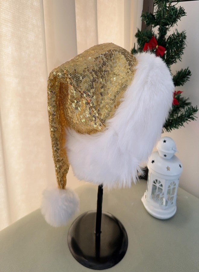 Mawjom Christmas Elf Knitted Beanies Hat - Winter Pompom Santa Xmas Festive Cap for Women Men (Gold) - Image 3